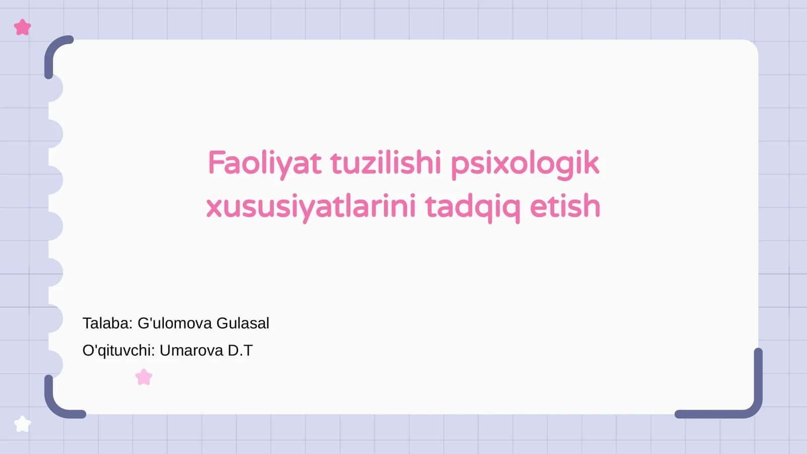 Faoliyat tuzilishi psixologik xususiyatlarini tadqiq etish