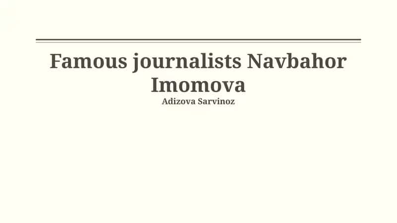Navbahor Imomova's Legacy in Investigative Journalism