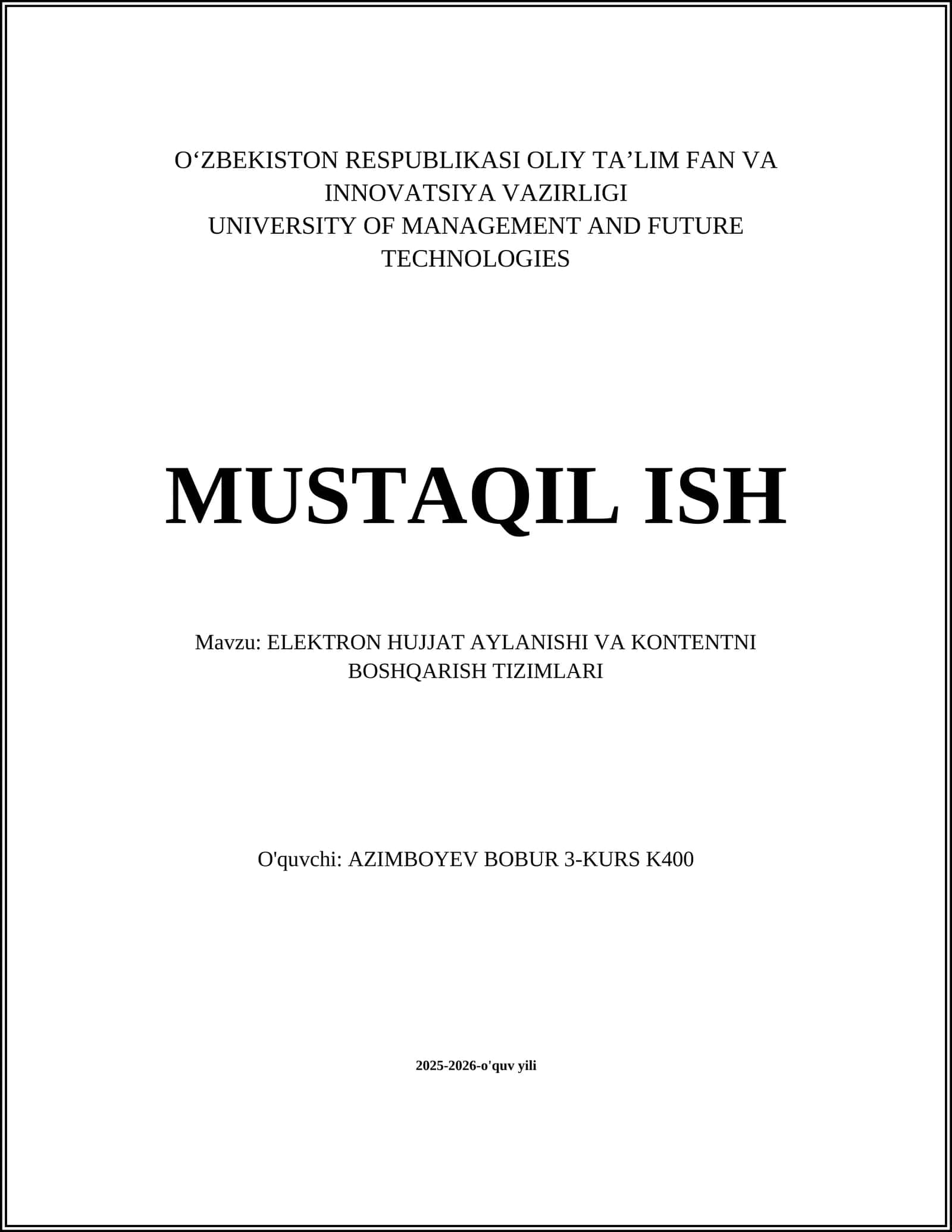 ELEKTRON HUJJAT AYLANISHI VA KONTENTNI BOSHQARISH TIZIMLARI