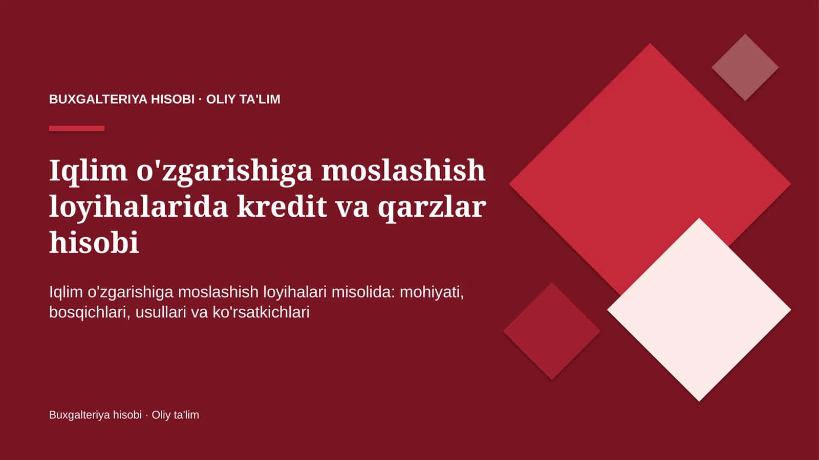 Iqlim o'zgarishiga moslashish loyihalarida kredit va qarzlar hisobi