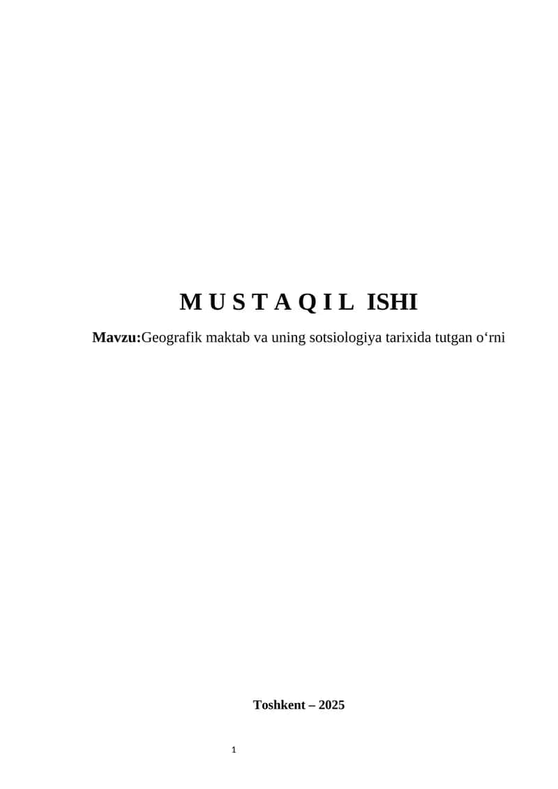Geografik maktab va uning sotsiologiya tarixida tutgan oʻrni