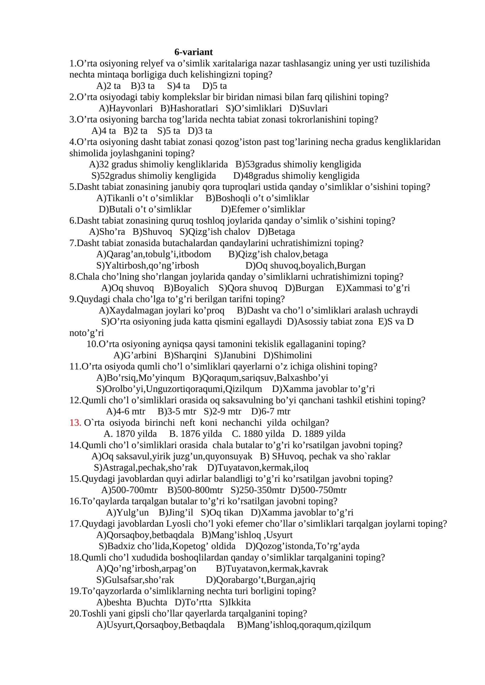O'rta osiyoning tabiat zonasi