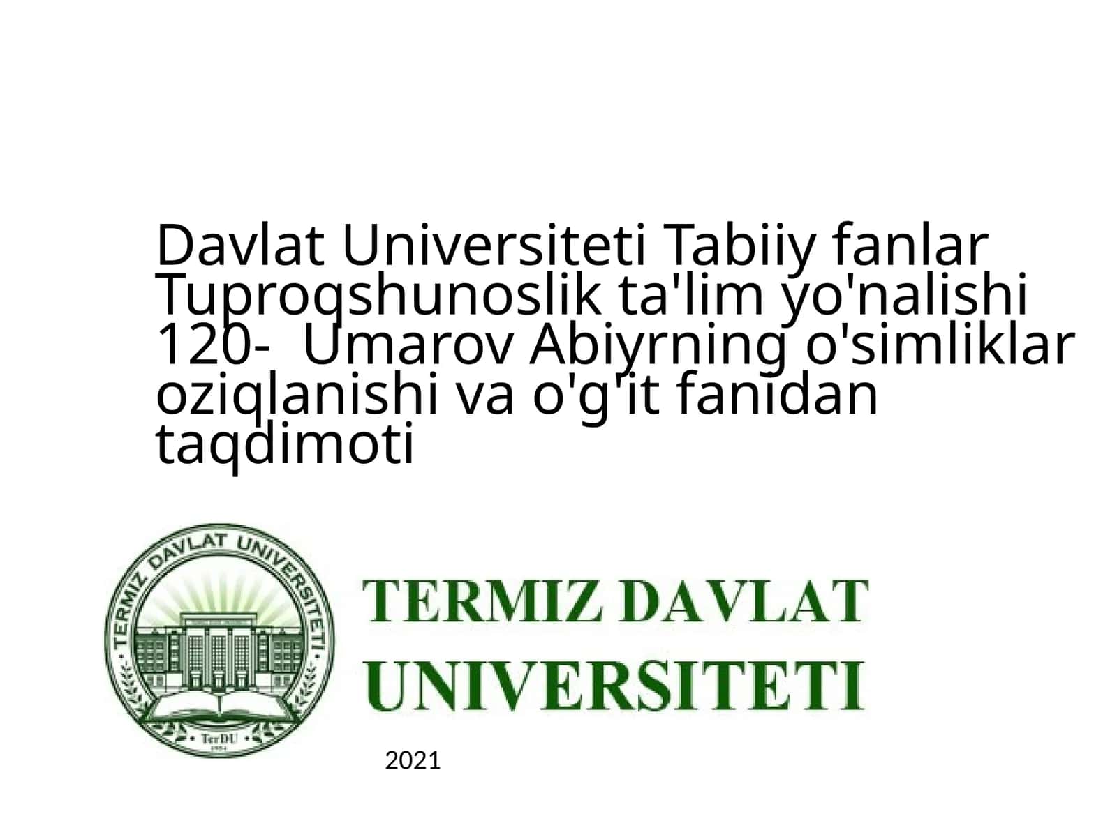 O'simliklar oziqlanishi va o'g'it fanidan taqdimoti