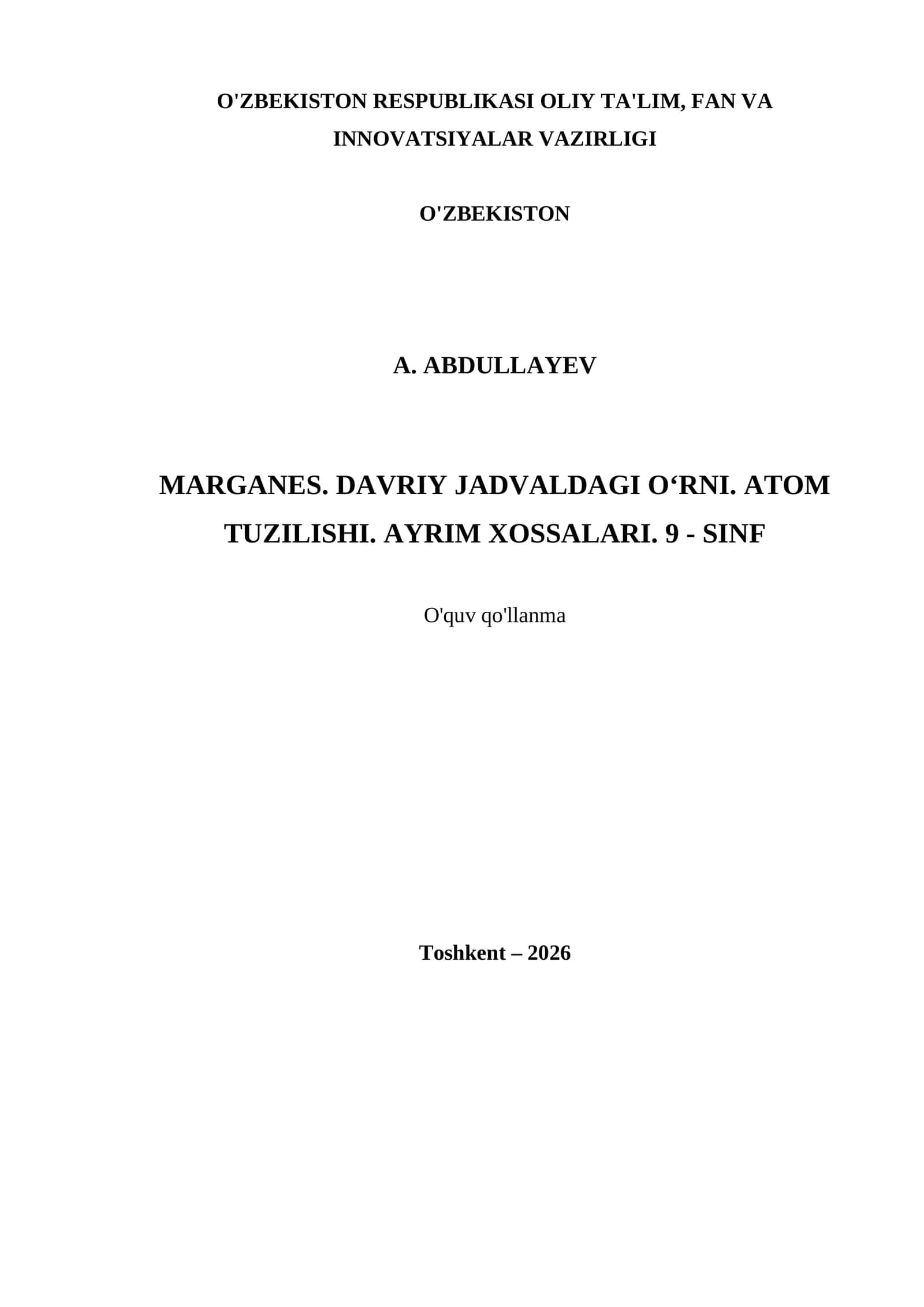 MARGANES. DAVRIY JADVALDAGI O‘RNI. ATOM TUZILISHI. AYRIM XOSSALARI. 9 - SINF