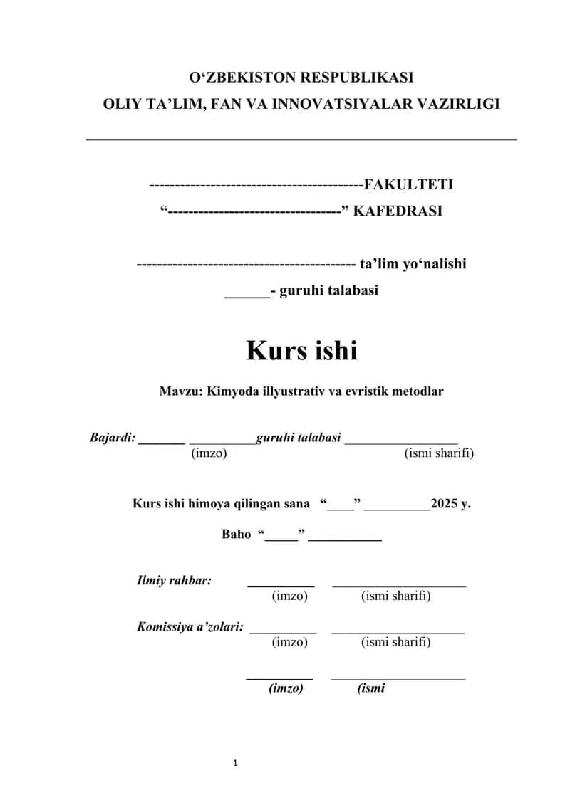 Kimyoda illyustrativ va evristik metodlar KURS ISHI