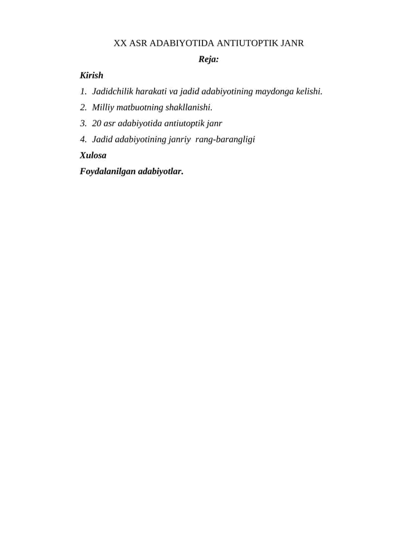 XX ASR ADABIYOTIDA ANTIUTOPTIK JANR