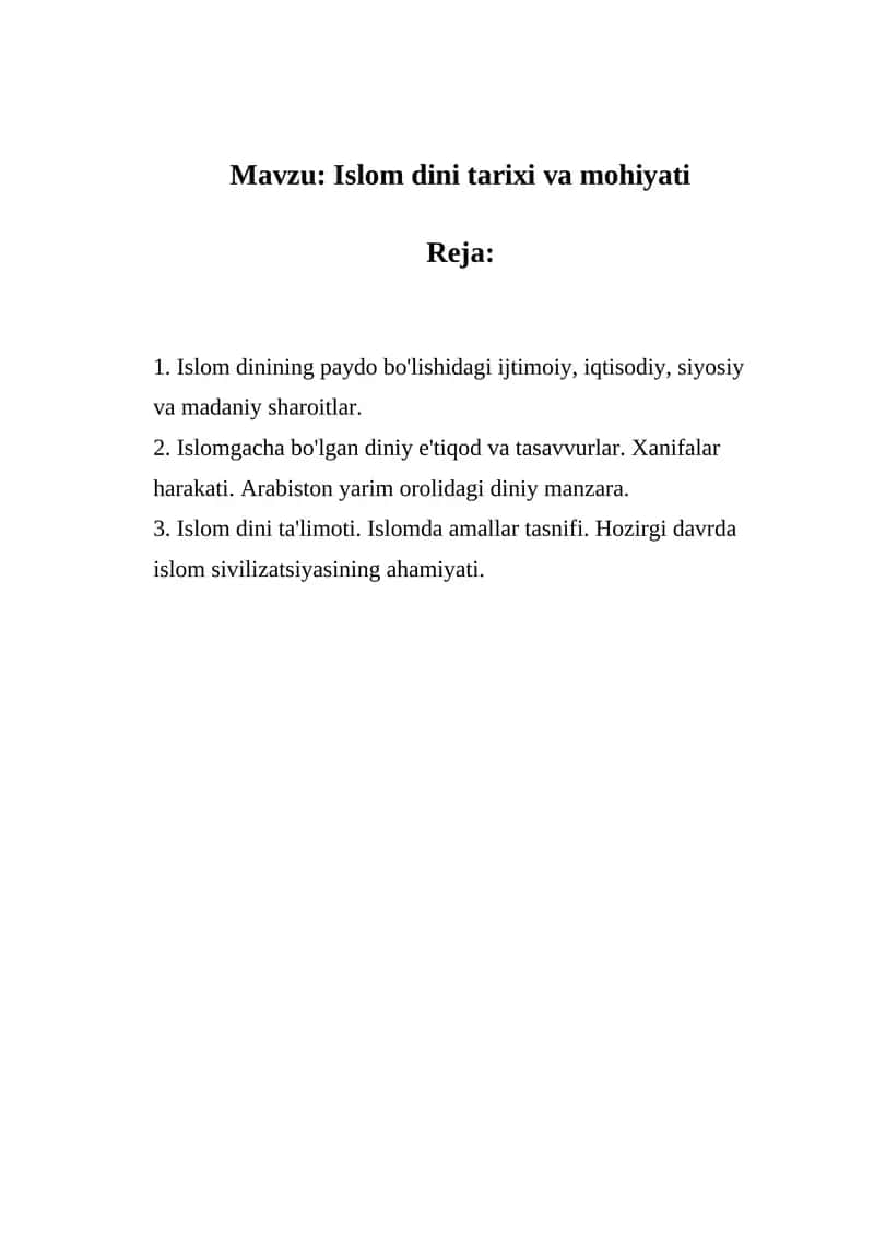 Islom dini tarixi va mohiyati