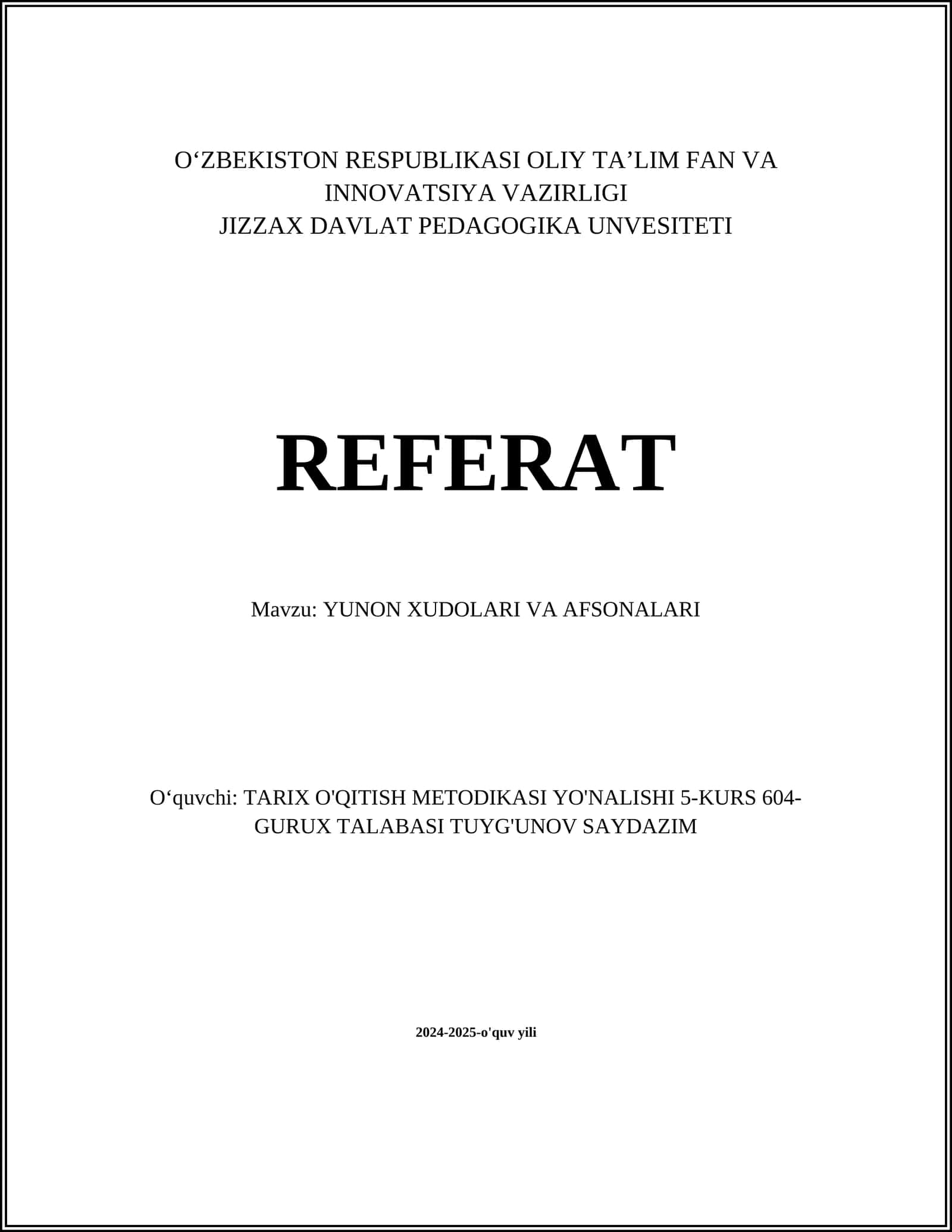 YUNON XUDOLARI VA AFSONALARI