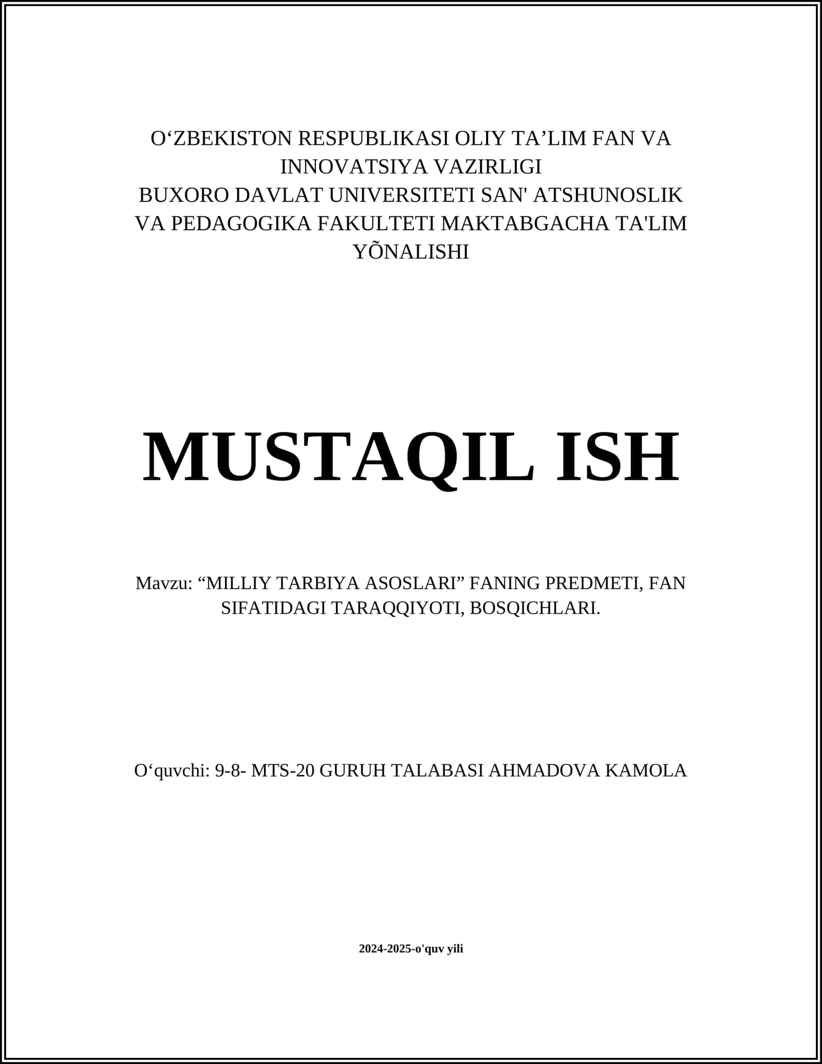 Milliy tarbiya asoslari