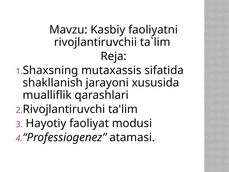 Kasbiy faoliyatni rivojlantiruvchii ta'lim