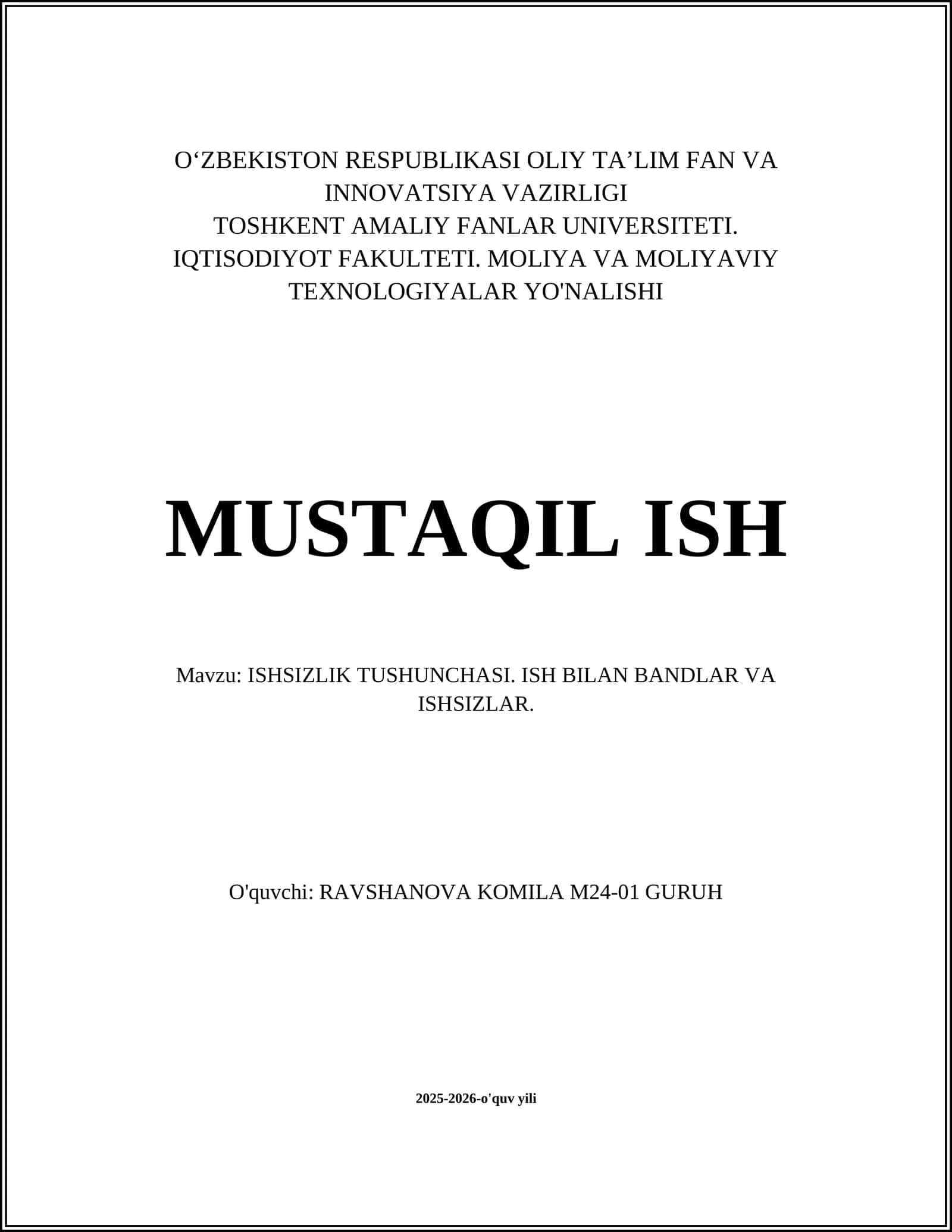 ISHSIZLIK TUSHUNCHASI