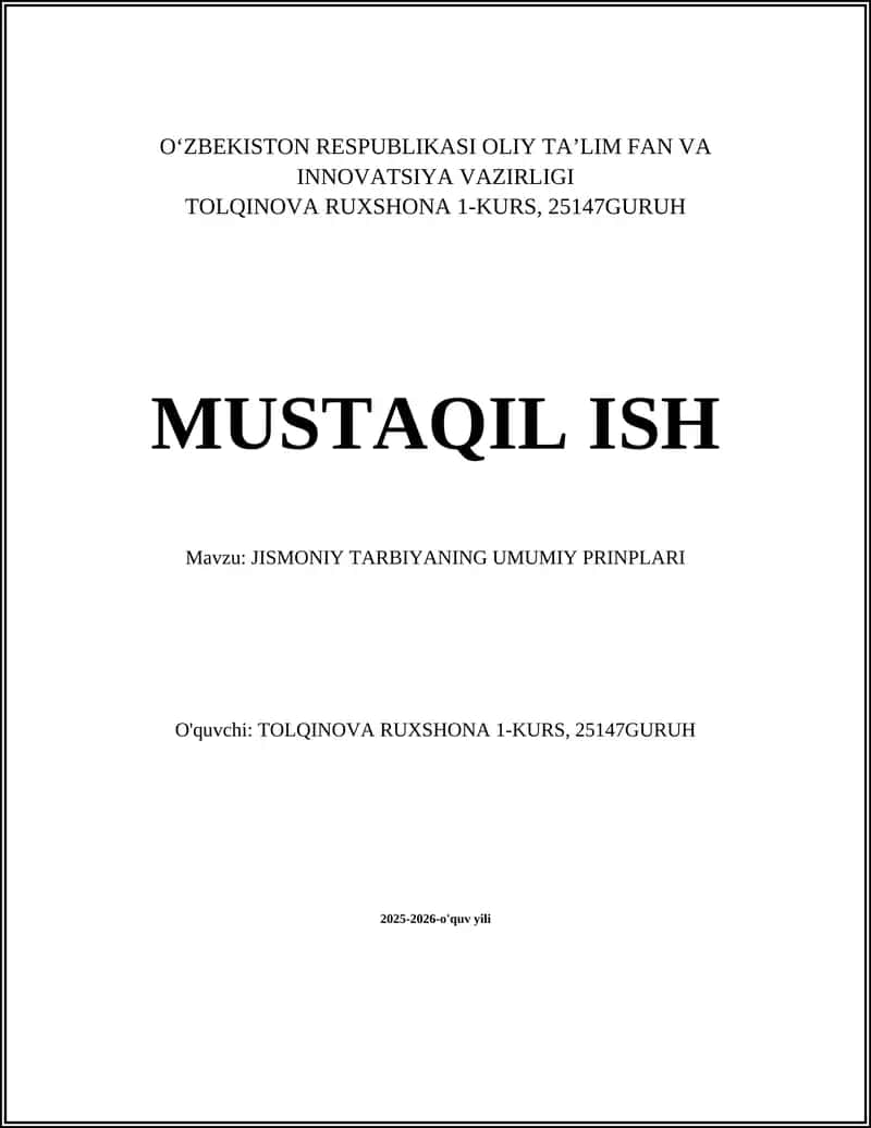 JISMONIY TARBIYANING UMUMIY PRINPLARI