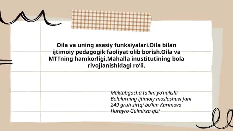 Bolalarning ijtimoiy moslashuvi fani 249 gruh sirtqi boʻlim