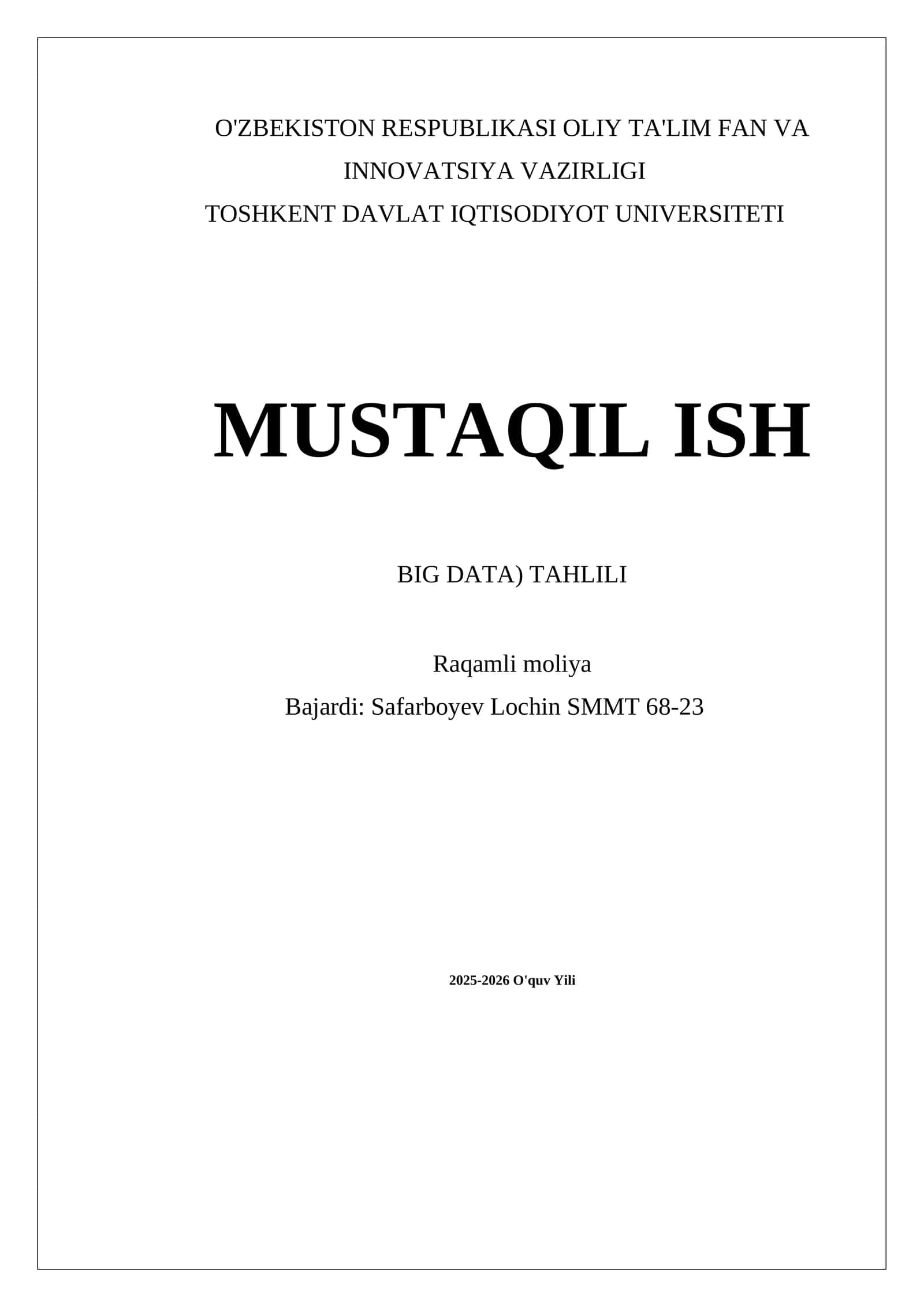 Ma'lumotlar Tahlili (Big Data) Ta'limi