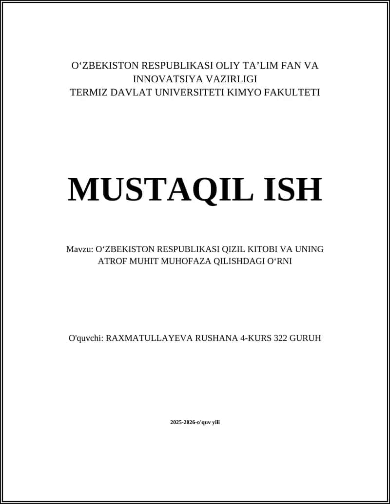 Qizil Kitob va uning muhit muhofaza qilishdagi o'rni