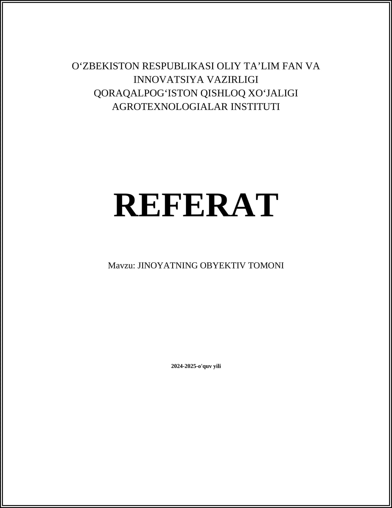 JINOYATNING OBYEKTIV TOMONI