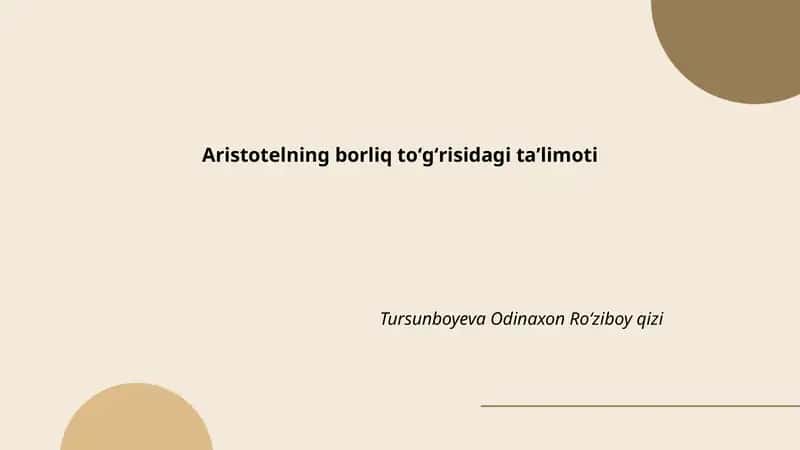 Aristotelning borliq toʻgʻrisidagi taʼlimoti