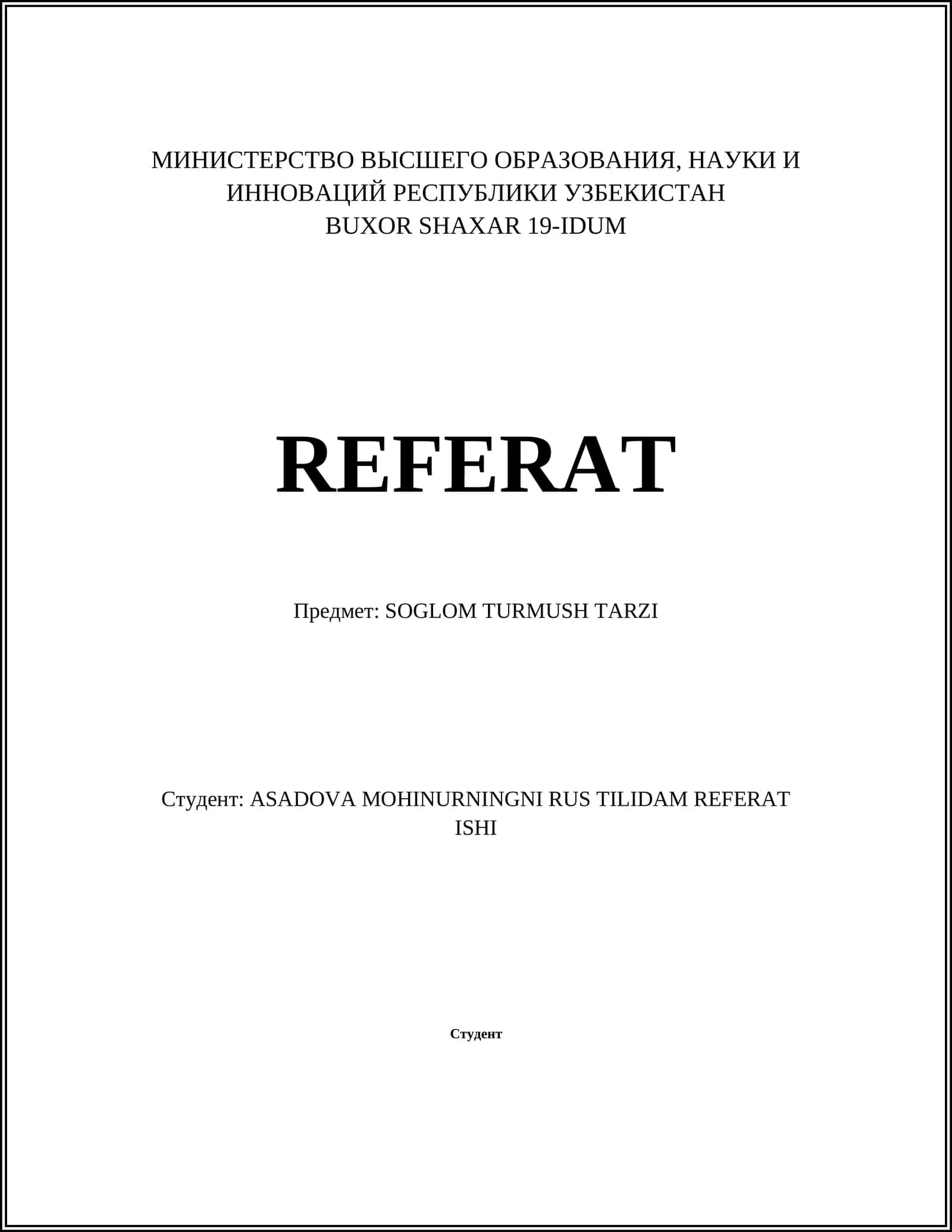 SOGLOM TURMUSH TARZI