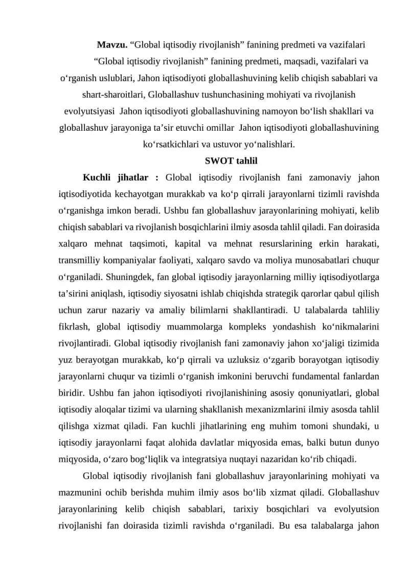 Global iqtisodiy rivojlanish