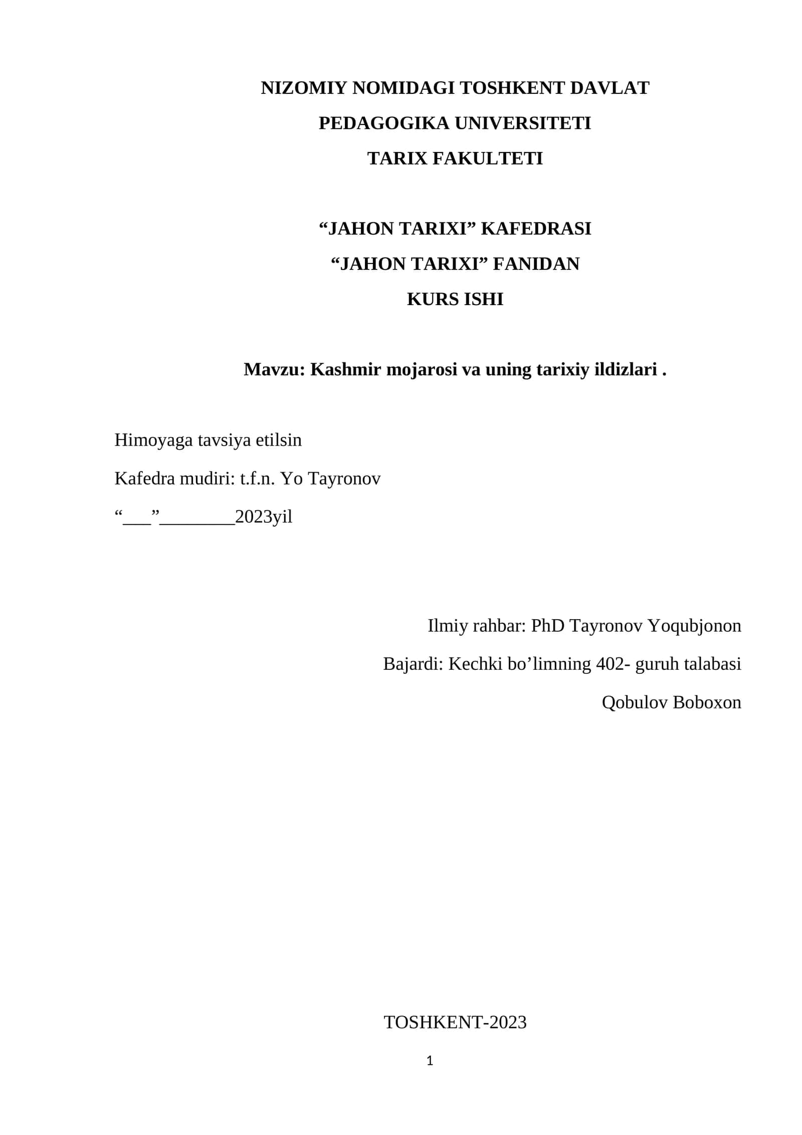 Kashmir mojarosi va uning tarixiy ildizlari