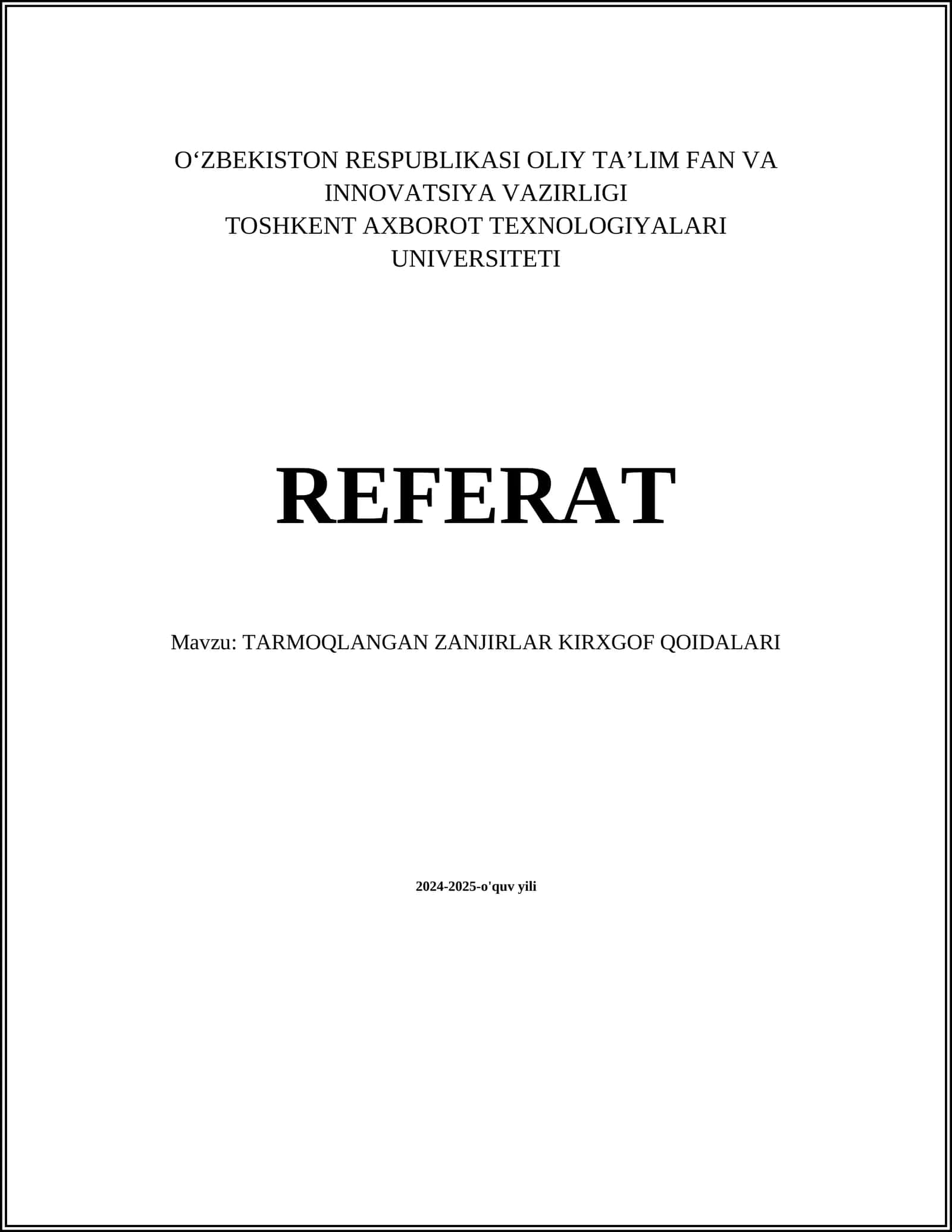 TARMOQLANGAN ZANJIRLAR KIRXGOF QOIDALARI