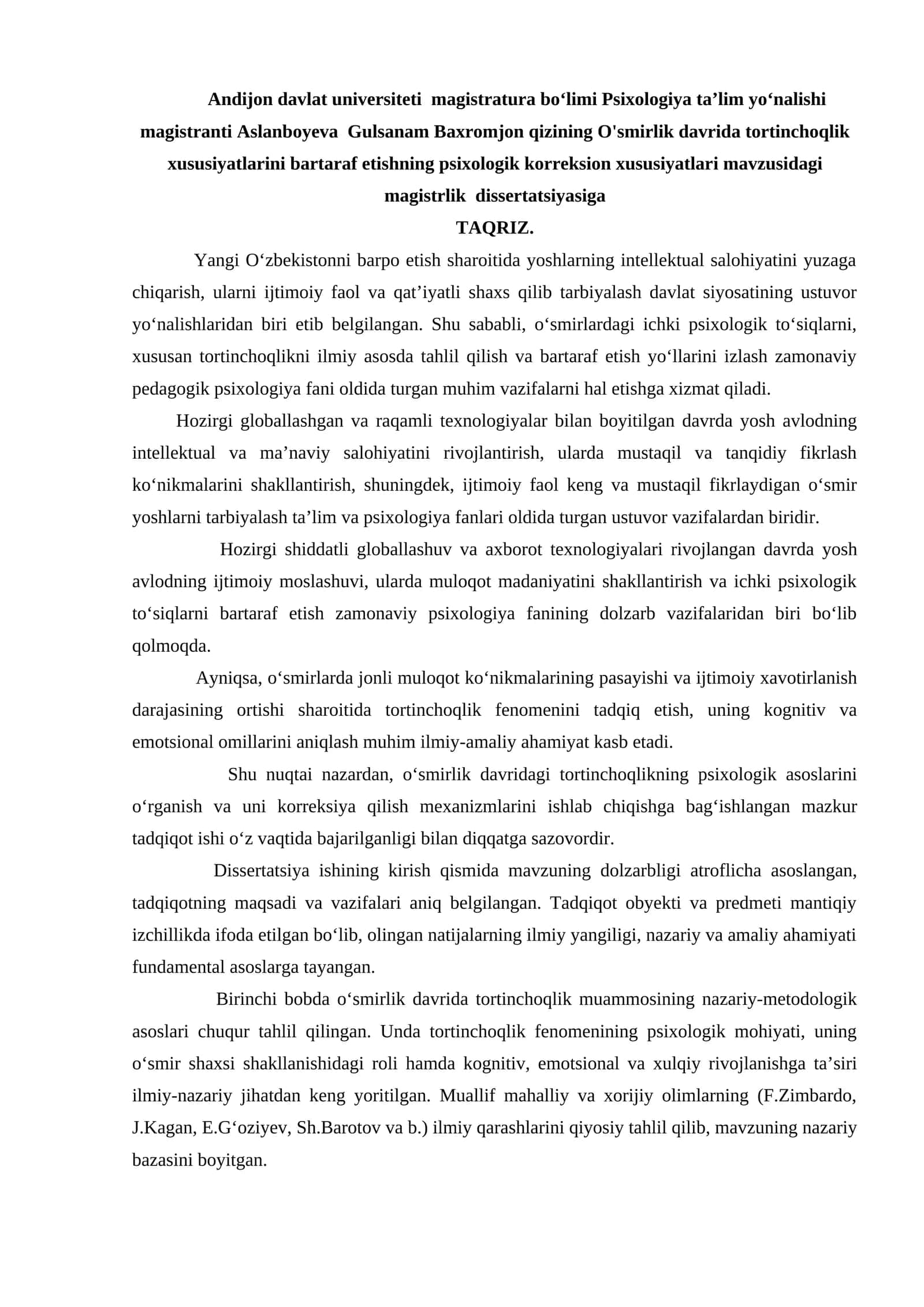 O'smirlik davrida tortinchoqlik xususiyatlarini bartaraf etishning psixologik korreksion xususiyatlari