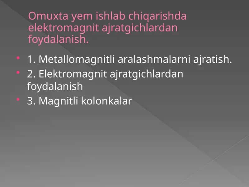 Omuxta yem ishlab chiqarishda elektromagnit ajratgichlardan foydalanish