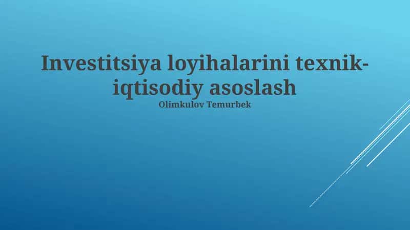Investitsiya loyihalarini texnik-iqtisodiy asoslash