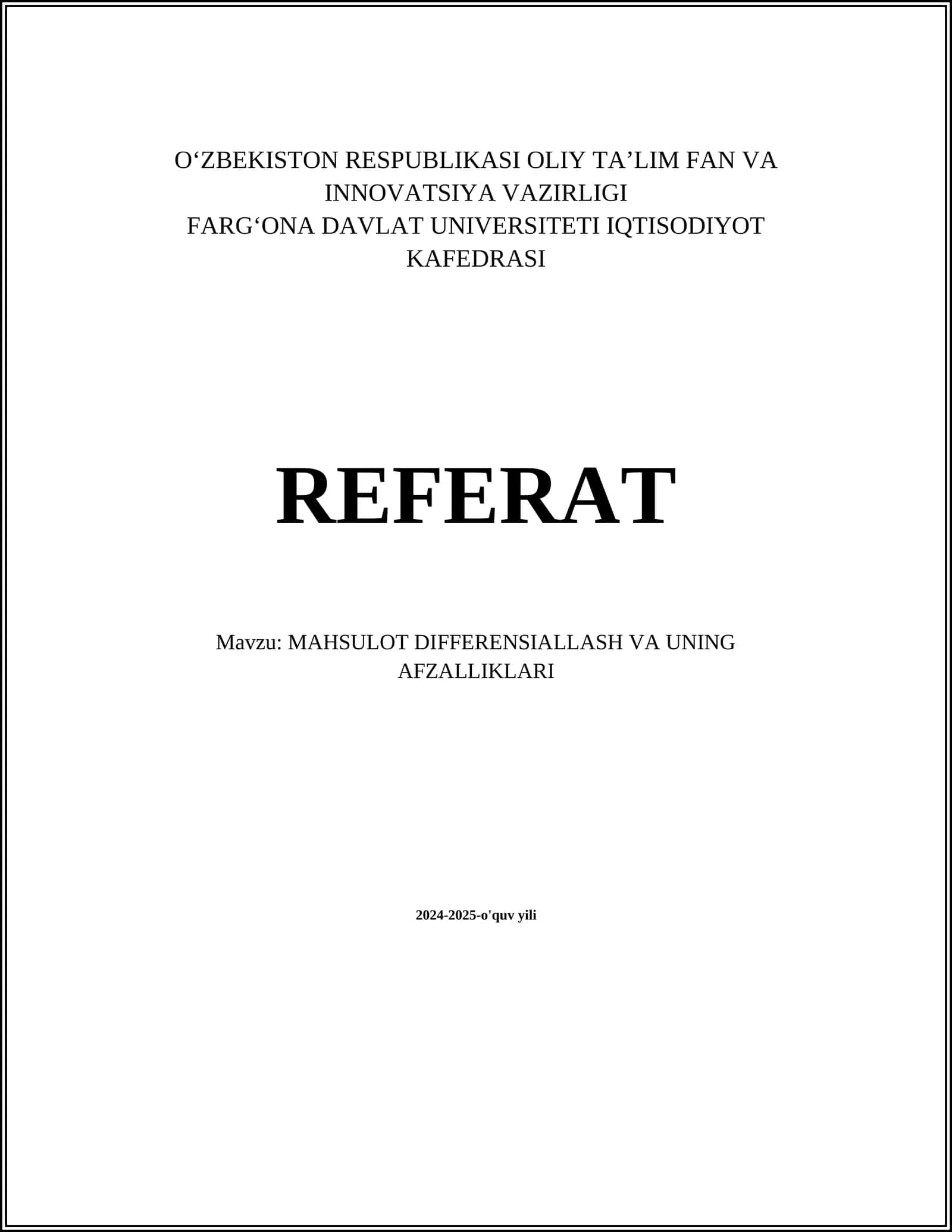 MAHSULOT DIFFERENSIALLASH VA UNING AFZALLIKLARI