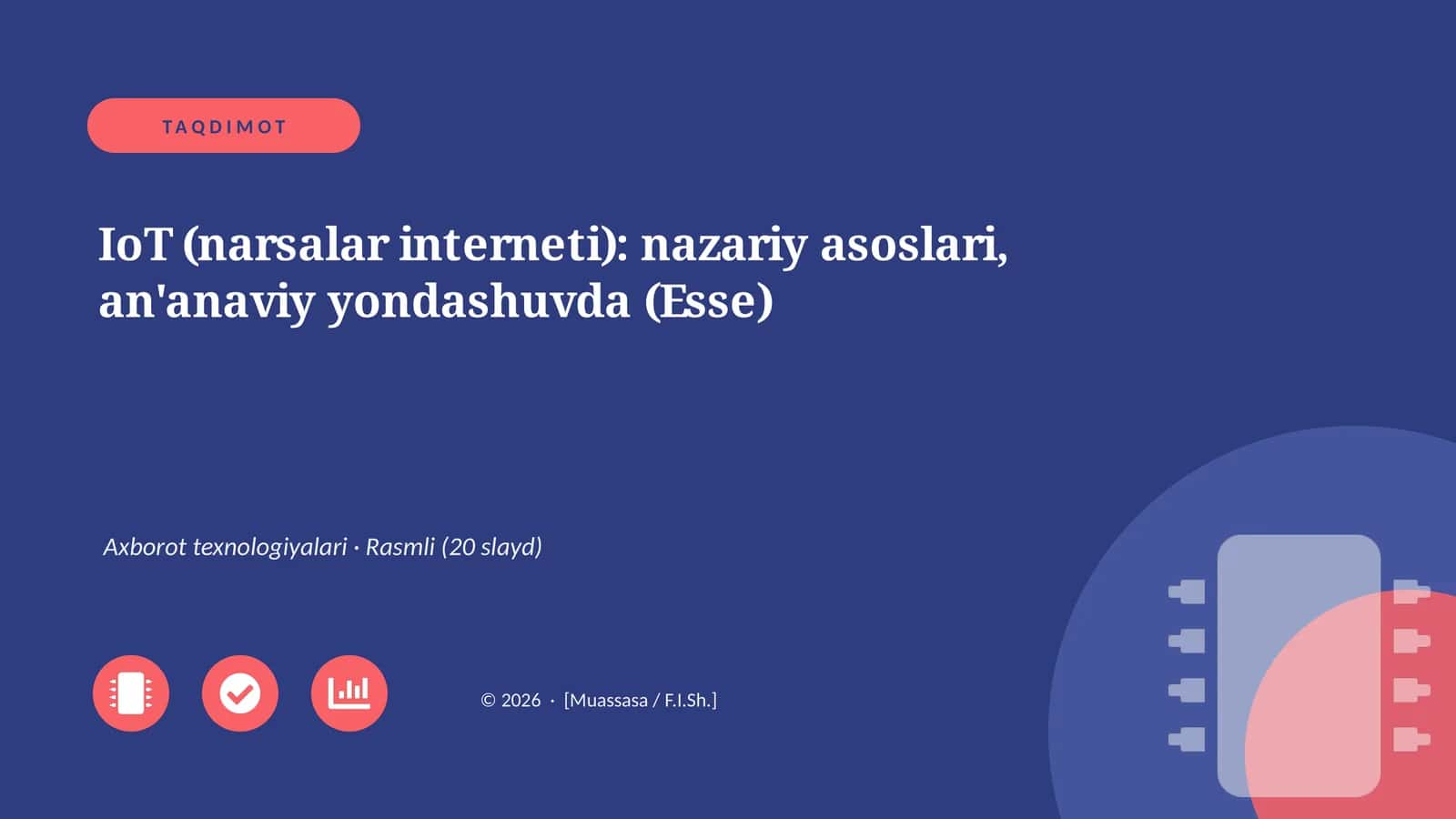 IoT (narsalar interneti): nazariy asoslari, an'anaviy yondashuvda (Esse)