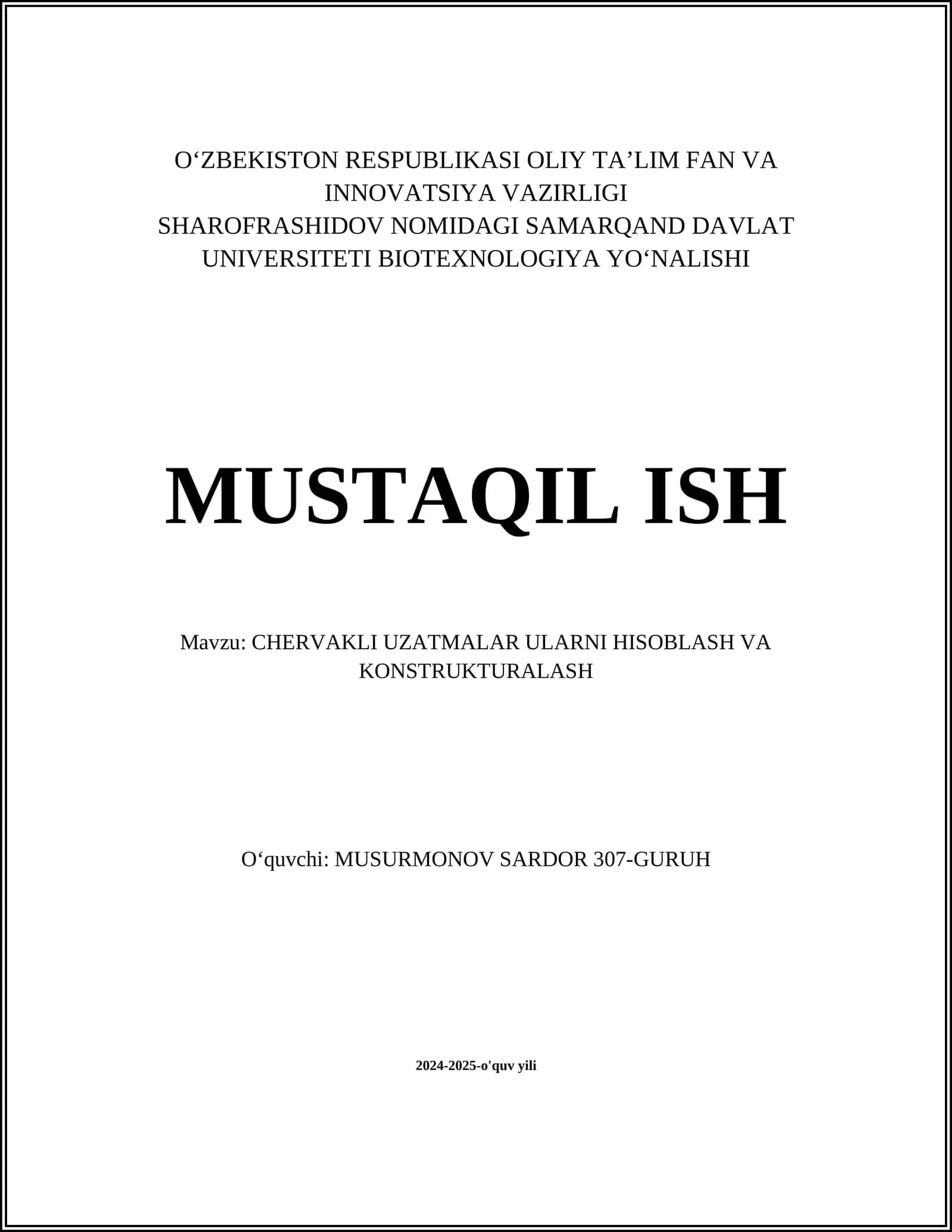 CHERVAKLI UZATMALAR ULARNI HISOBLASH VA KONSTRUKTURALASH
