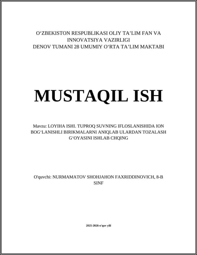 Adabiyotlar tahlili: tuproq va suvdagi ion bogʻlanishli ifloslovchilar (ogʻir metallar va anionlar) haqida