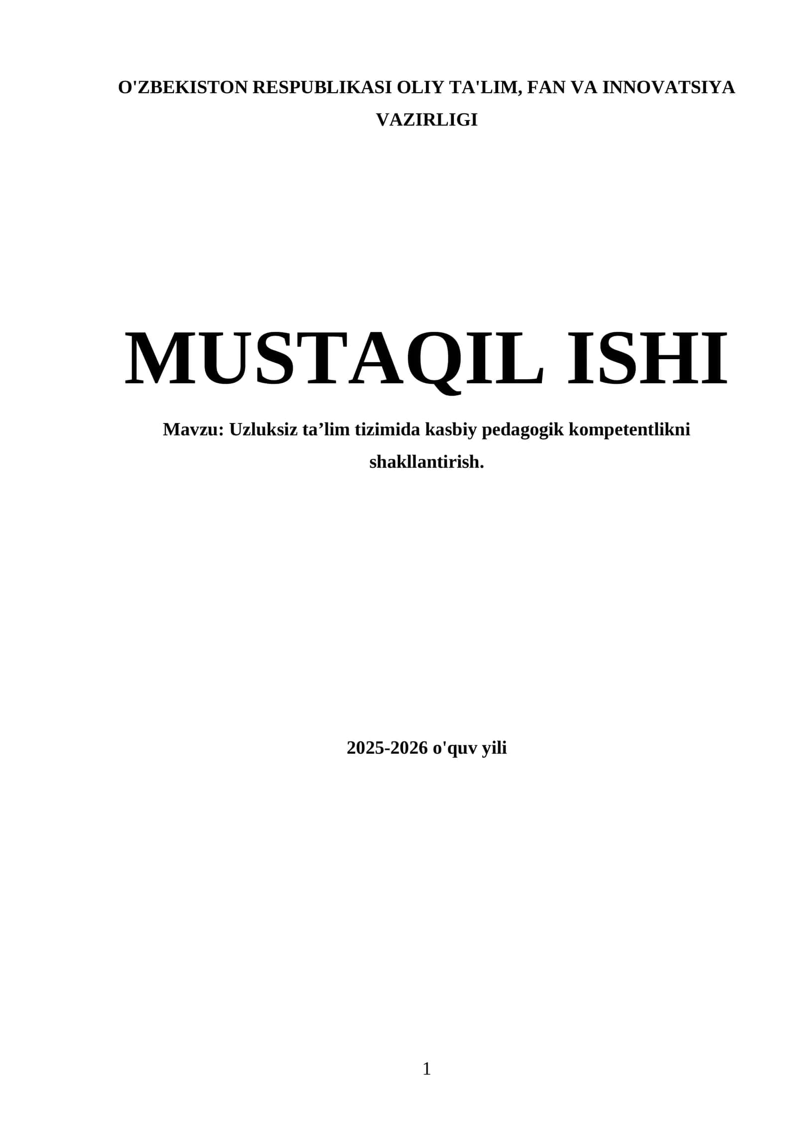 Uzluksiz ta’lim tizimida kasbiy pedagogik kompetentlikni shakllantirish