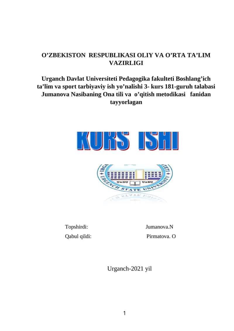 Ona tili va o’qitish metodikasi