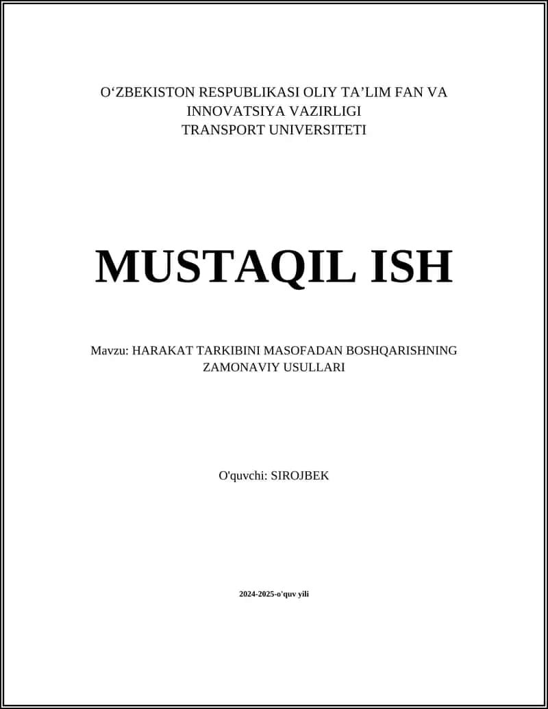 HARAKAT TARKIBINI MASOFADAN BOSHQARISHNING ZAMONAVIY USULLARI