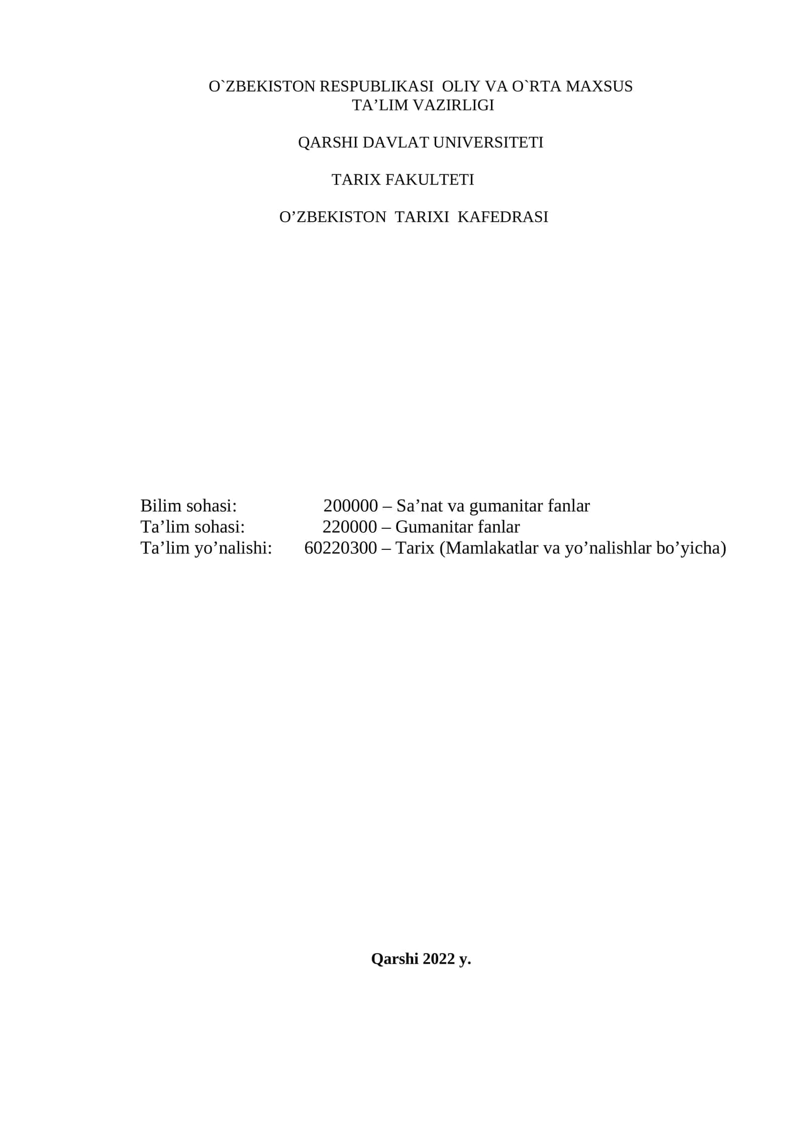 Tarixiy geografiya fanining o`quv dasturi