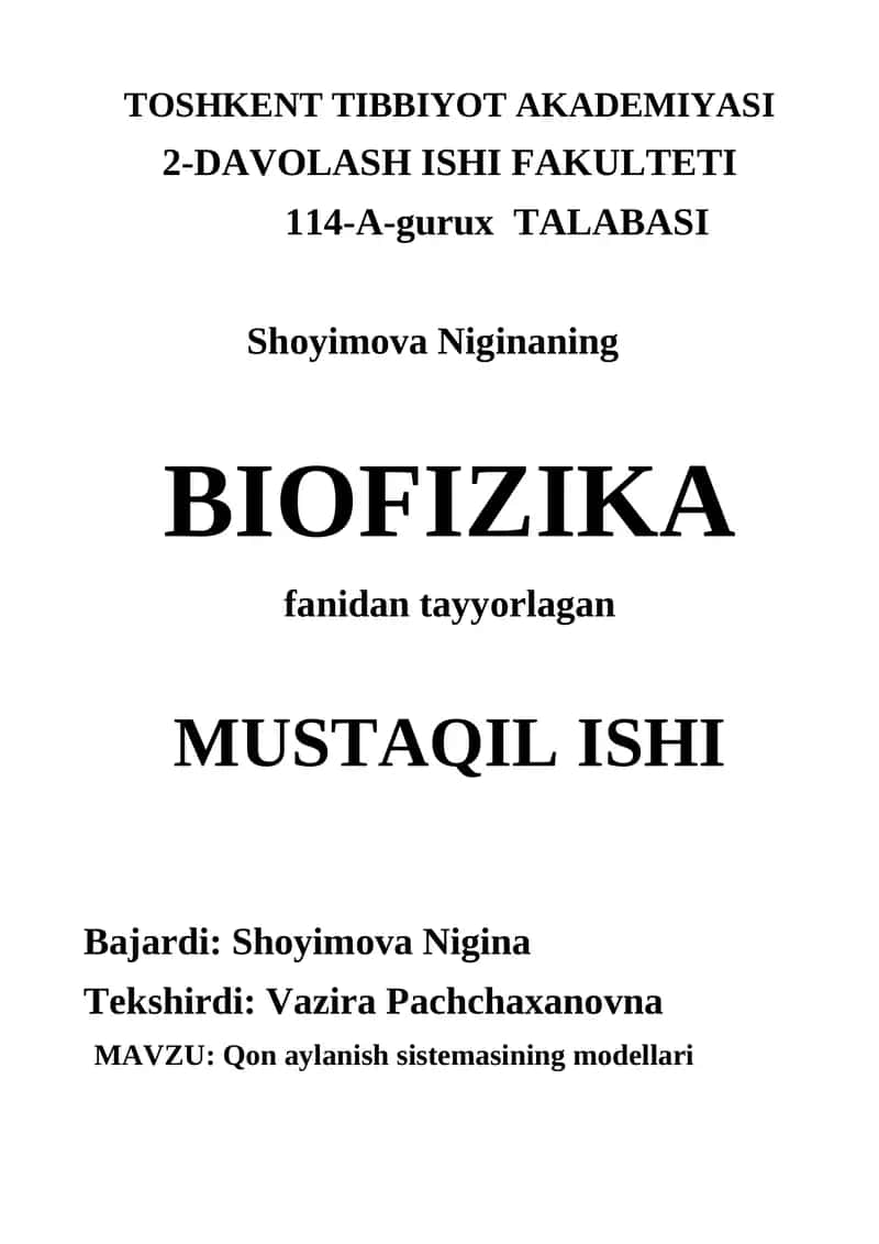 Qon aylanish sistemasining modellari
