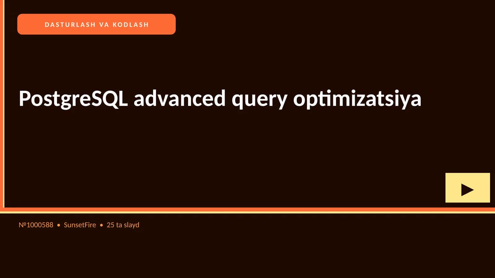 PostgreSQL advanced query optimizatsiya