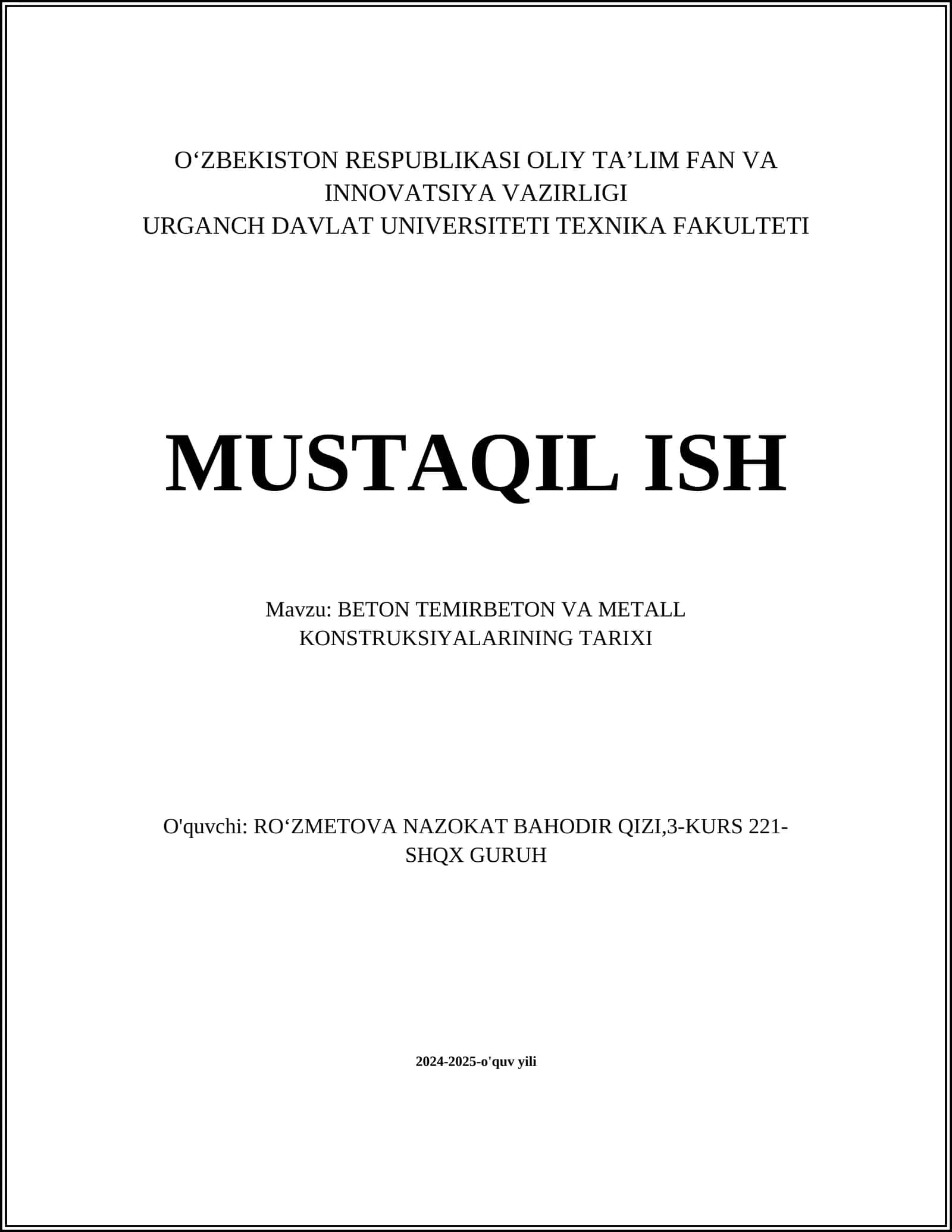 BETON TEMIRBETON VA METALL KONSTRUKSIYALARINING TARIXI