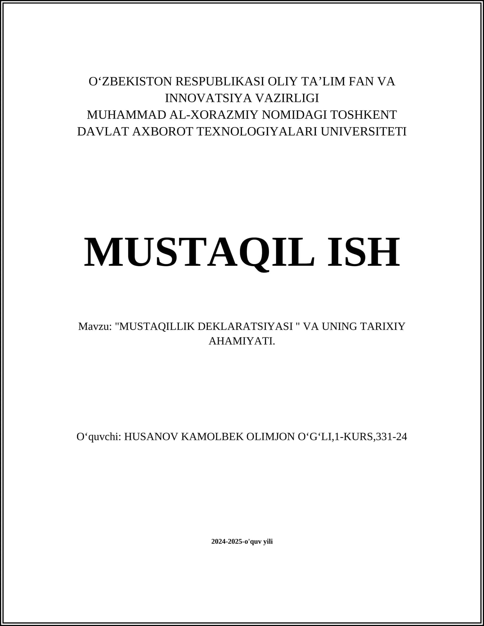 MUSTAQILLIK DEKLARATSIYASI
