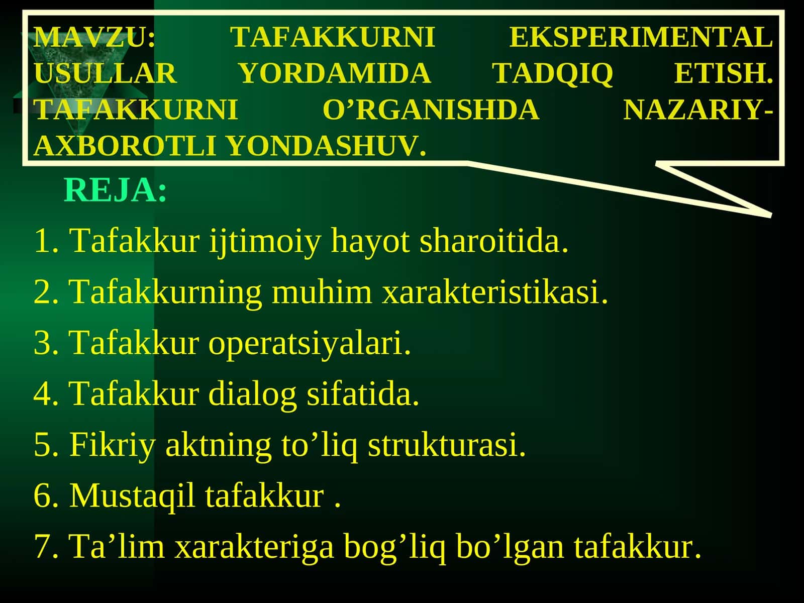 TAFAKKURNI EKSPERIMENTAL USULLAR YORDAMIDA TADQIQ ETISH