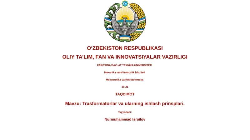 Trasformatorlar va ularning ishlash prinsiplari