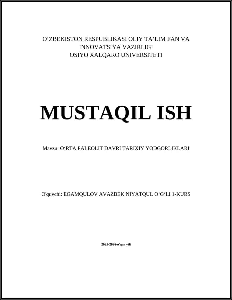 OʻRTA PALEOLIT DAVRI TARIXIY YODGORLIKLARI