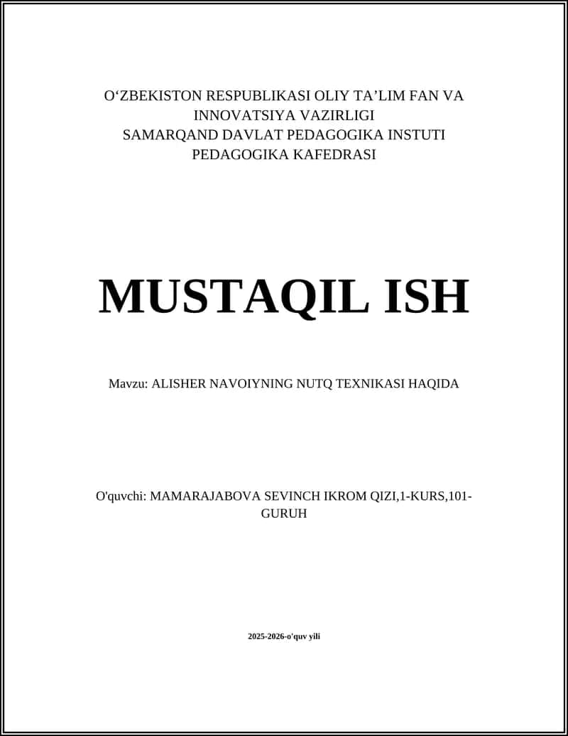 ALISHER NAVOIYNING NUTQ TEXNIKASI HAQIDA