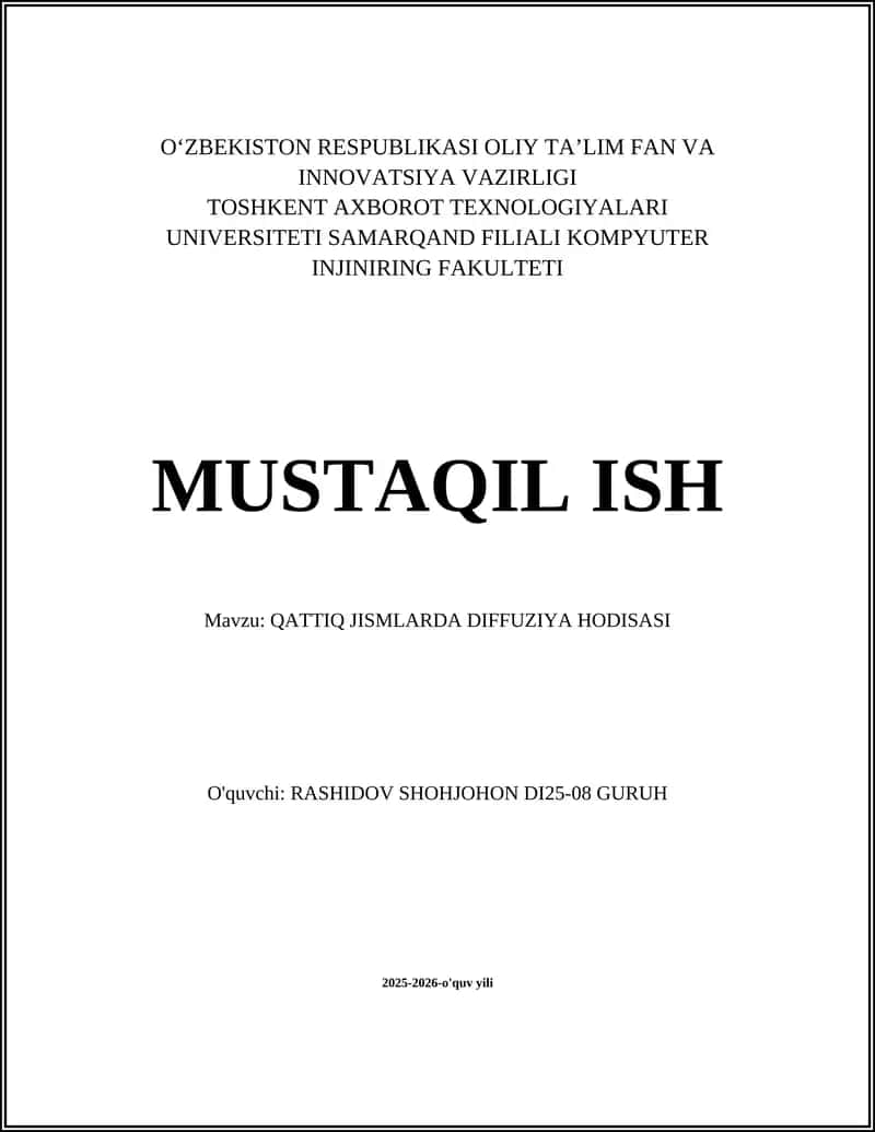 QATTIQ JISMLARDA DIFFUZIYA HODISASI
