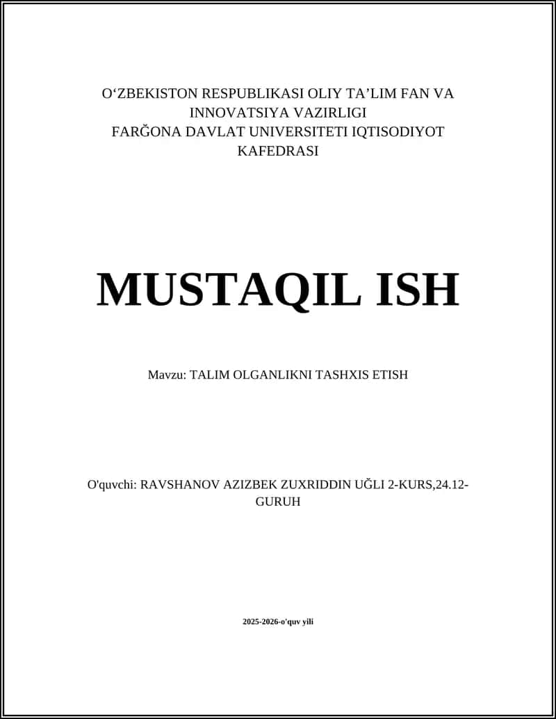 TALIM OLGANLIKNI TASHXIS ETISH