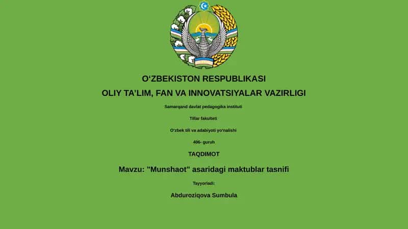 "Munshaot" asaridagi maktublar tasnifi