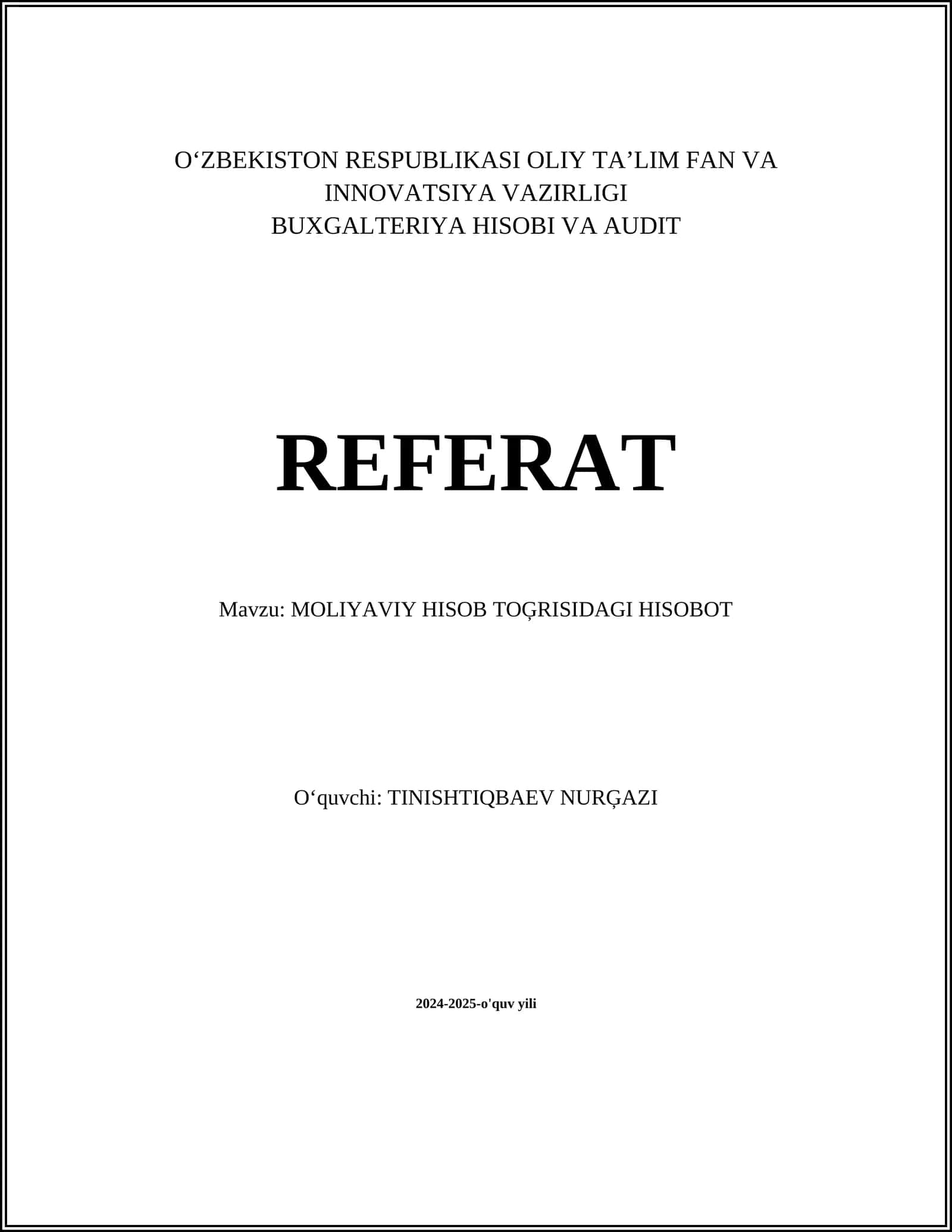 Moliyaviy hisobot tuzilishi