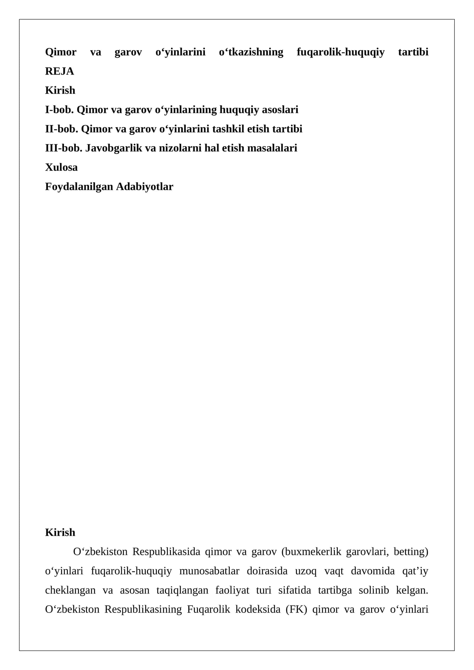 Qimor va garov o‘yinlarini o‘tkazishning fuqarolik-huquqiy tartibi