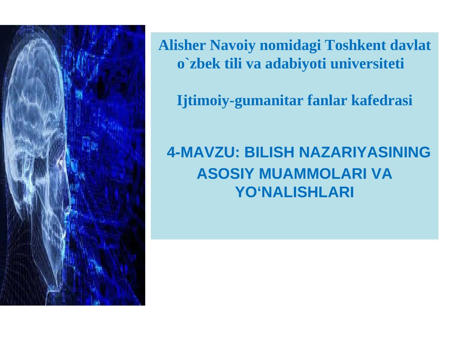 BILISH NAZARIYASINING ASOSIY MUAMMOLARI VA YO‘NALISHLARI